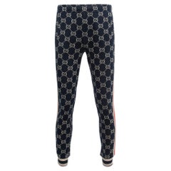 Gucci Navy Blue Logo Jacquard Side Stripe Detail Joggers