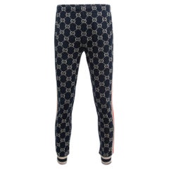 Gucci Navy Blue Logo Jacquard Side Stripe Detail Joggers 