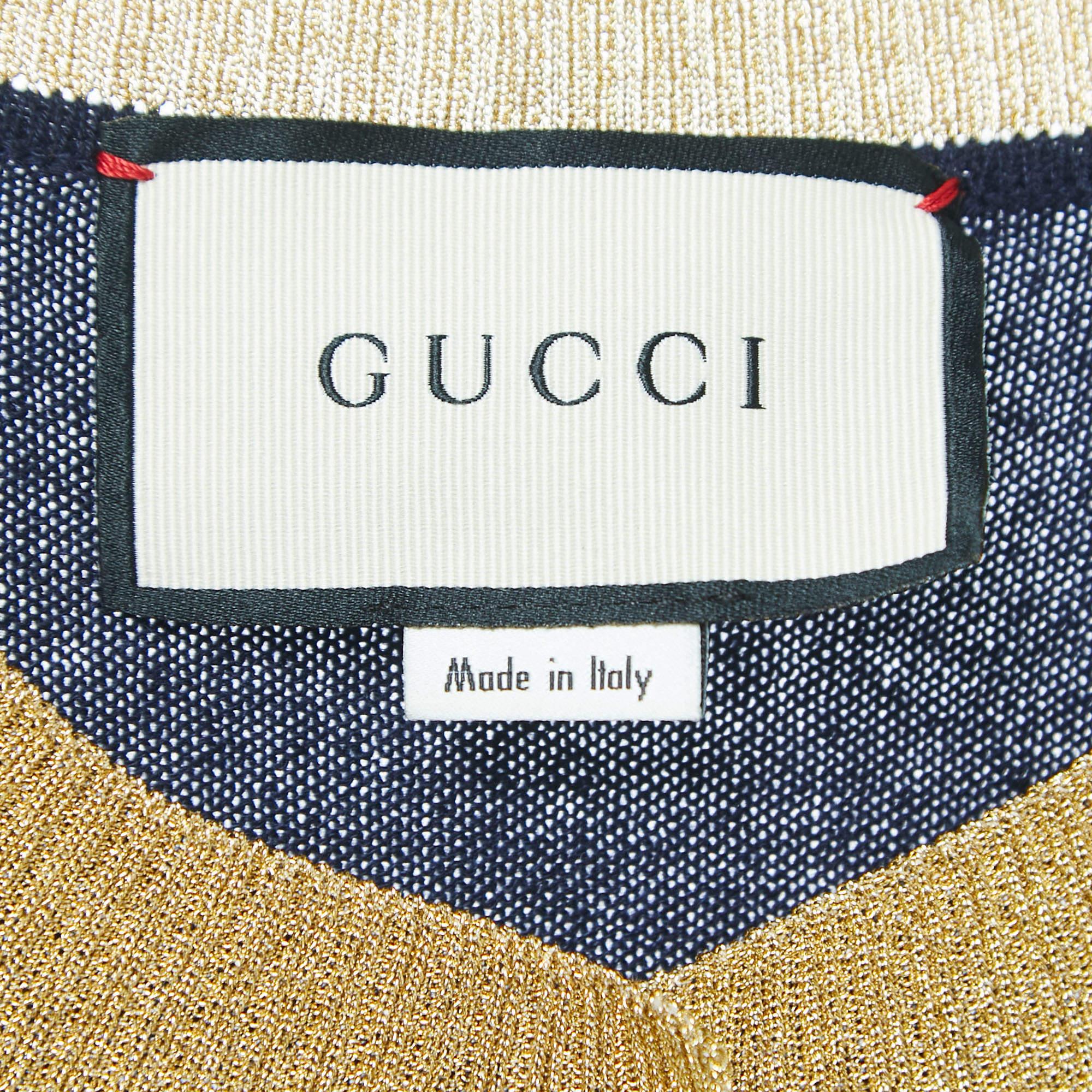 Gucci Navy Blue/Metallic Cashmere Buttoned Cardigan M In Good Condition In Dubai, Al Qouz 2