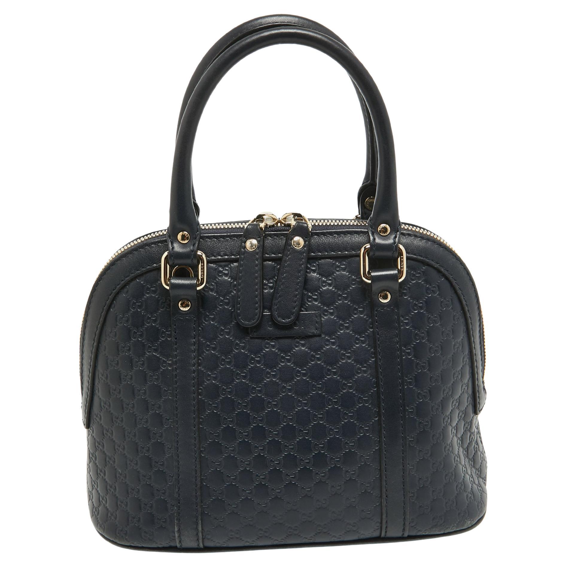 Gucci Navy Blue Micro Guccissima Leather Mini Dome Bag For Sale