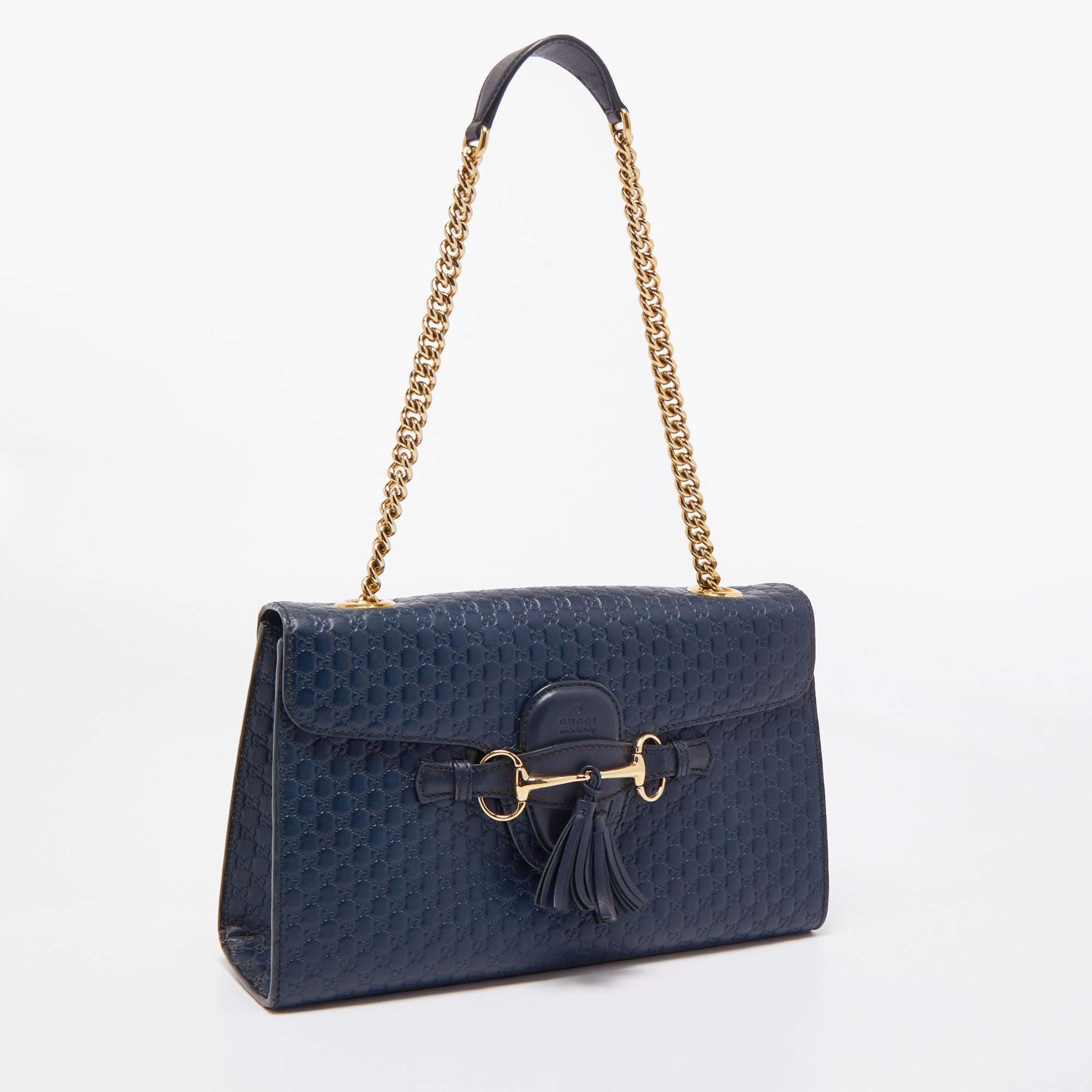 Women's Gucci Navy Blue Microguccissima Leather Medium Emily Chain Shoulder Bag