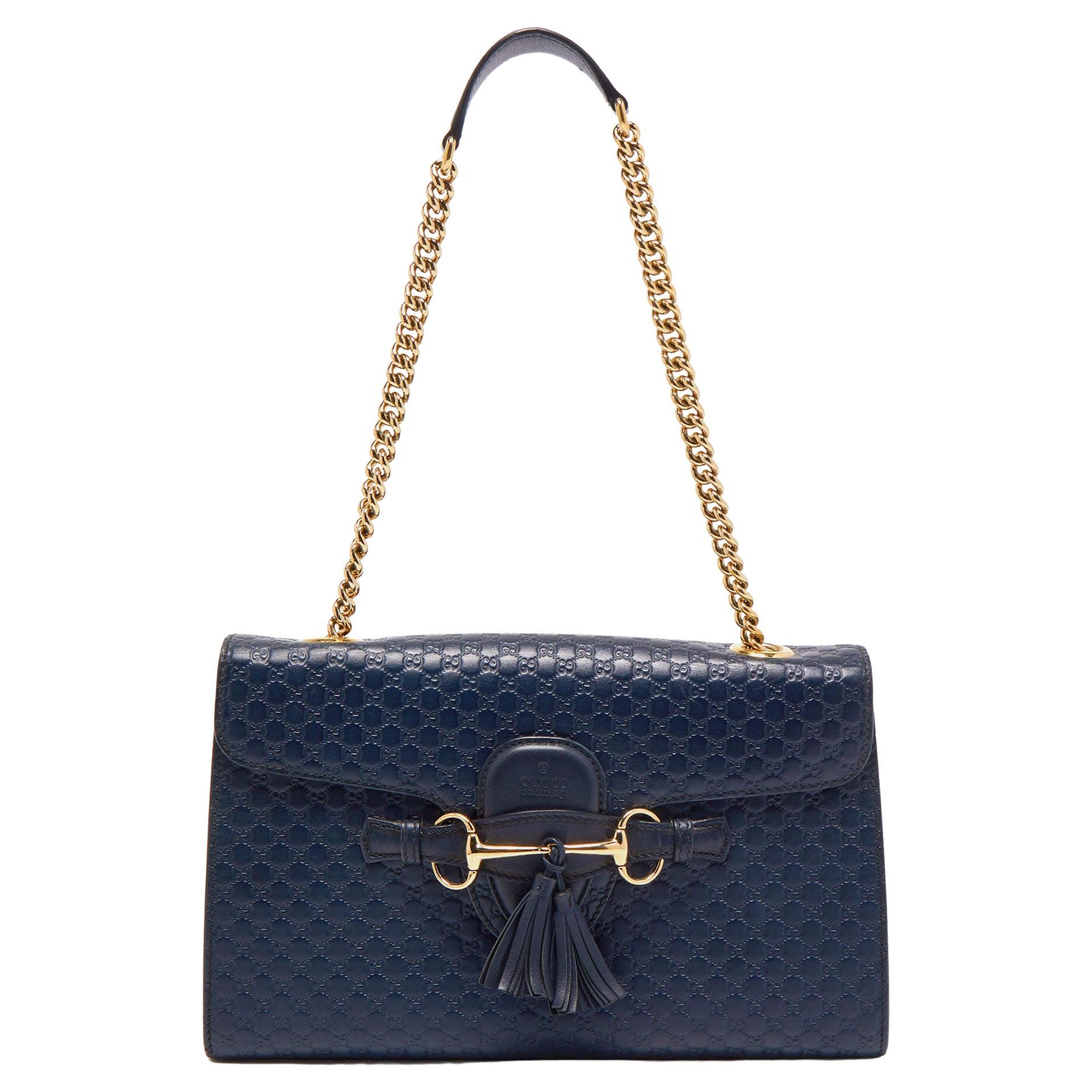 Gucci Navy Blue Microguccissima Leather Medium Emily Chain Shoulder Bag