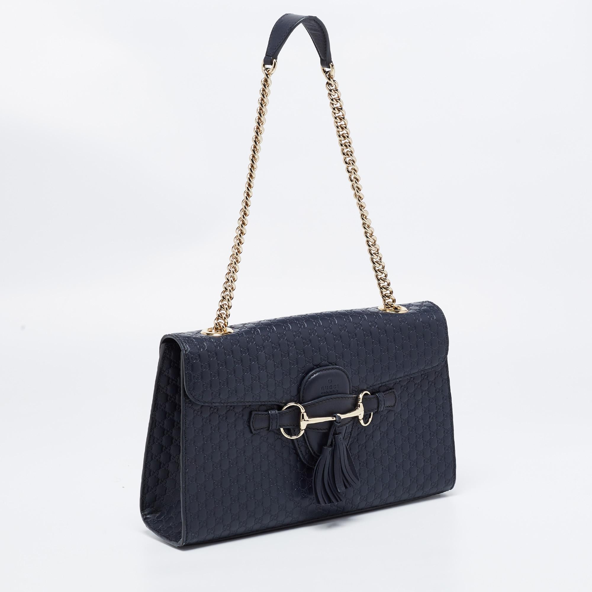 Gucci Navy Blue Microguccissima Leather Medium Emily Shoulder Bag In Good Condition In Dubai, Al Qouz 2