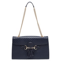 Gucci Marineblaue Microguccissima Leder-Umhängetasche Medium
