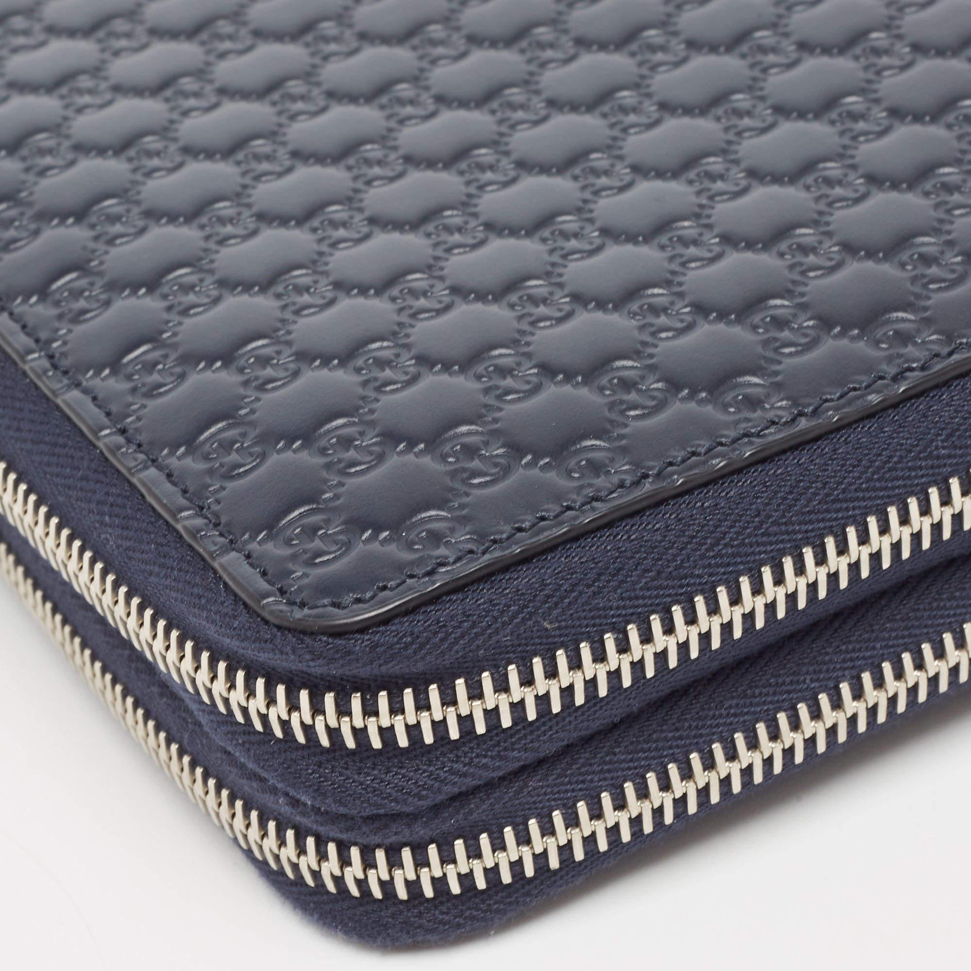 Gucci Navy Blue Microguccissima Leather Zip Around Travel Wallet 2