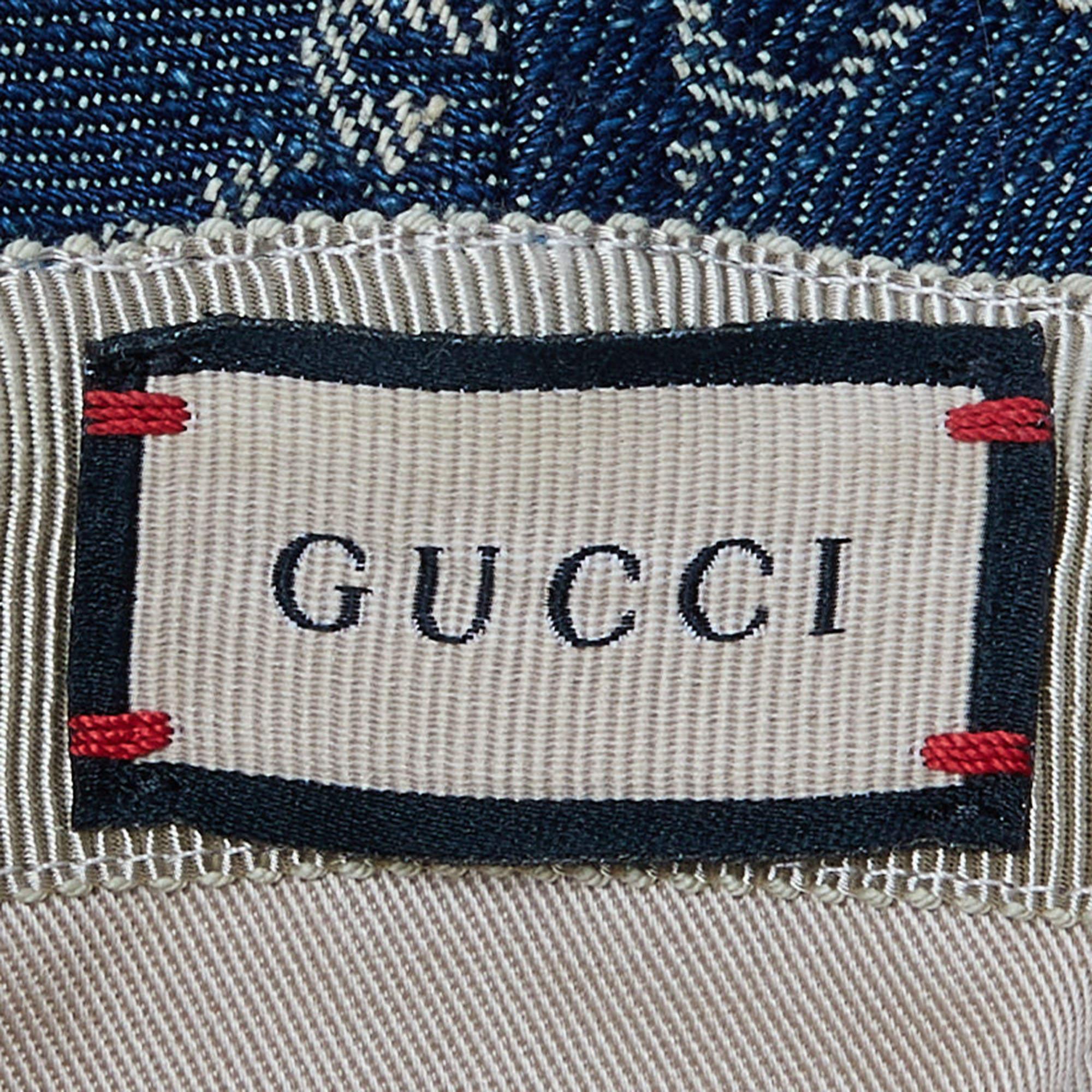 Gucci Navy Blue Monogram Denim Wide Brim Bucket Hat M 1