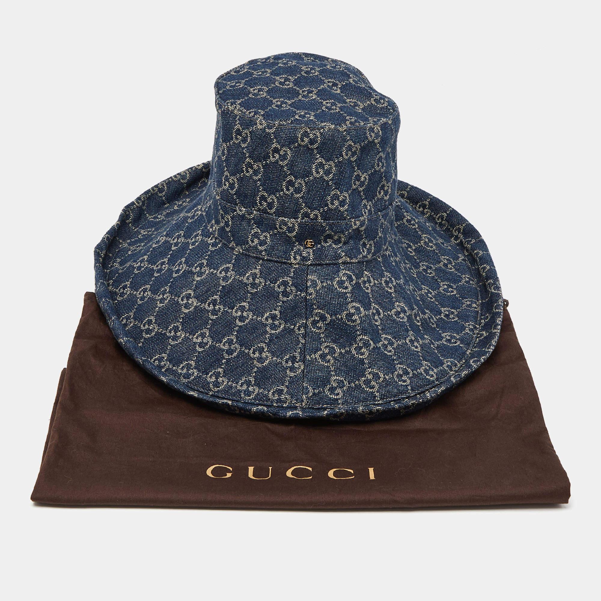 Gucci Navy Blue Monogram Denim Wide Brim Bucket Hat M 3