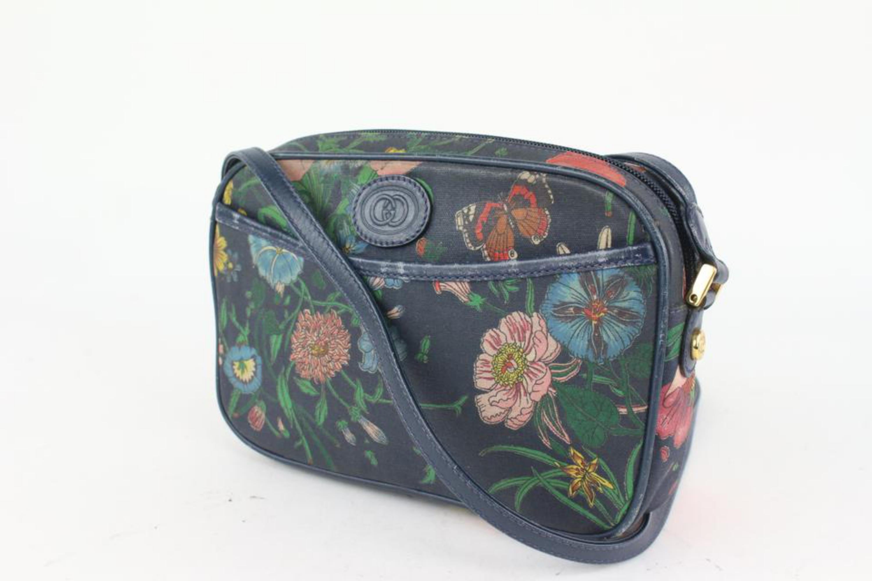 Gucci Navy Blue Monogram Floral Disco Crossbody Camera bag 1012g47 5
