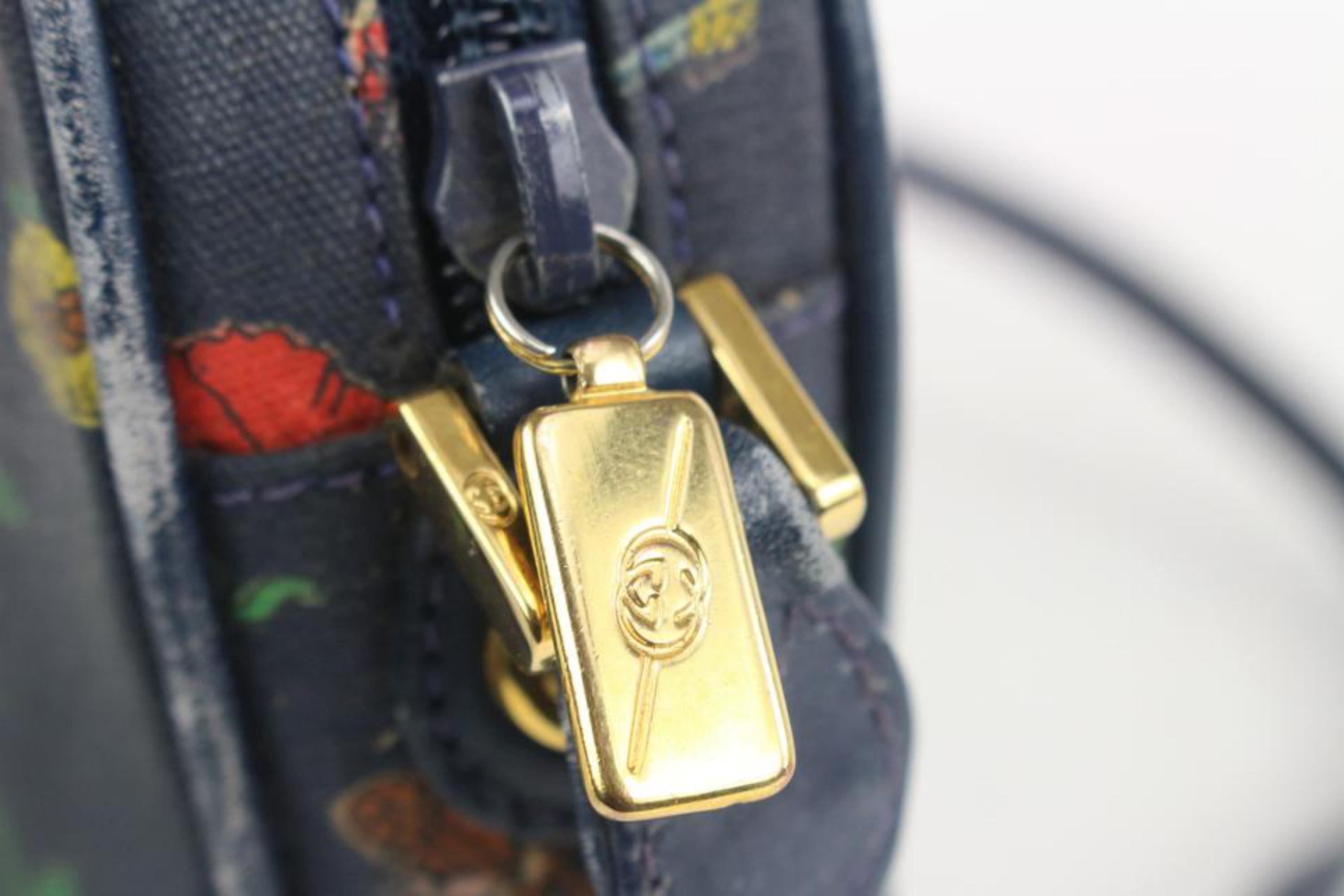 Women's Gucci Navy Blue Monogram Floral Disco Crossbody Camera bag 1012g47
