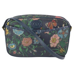 Gucci Navy Blue Monogram Floral Disco Crossbody Camera bag 1012g47