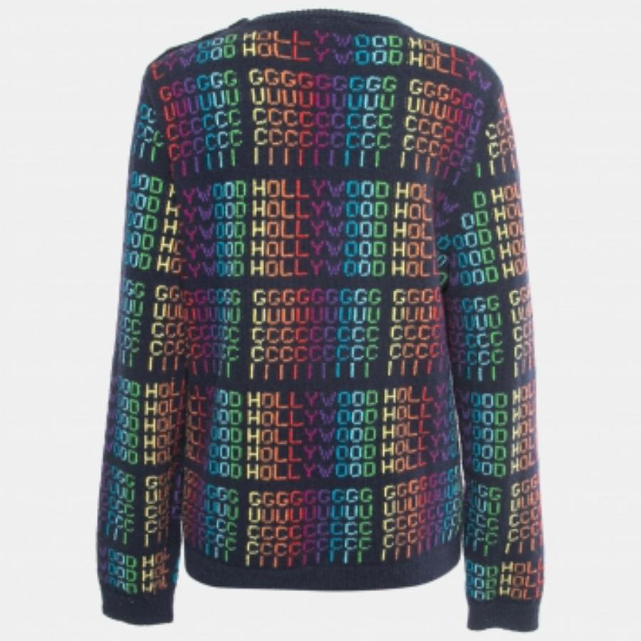 Donna Gucci Maglione in lana con motivo Hollywood blu navy multicolore M. I. in vendita