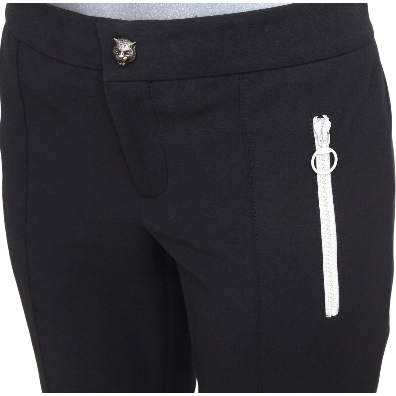 Women's GUCCI Navy Blue Pant Zipper Slim Leg Off White Sz 40 2018 For Sale