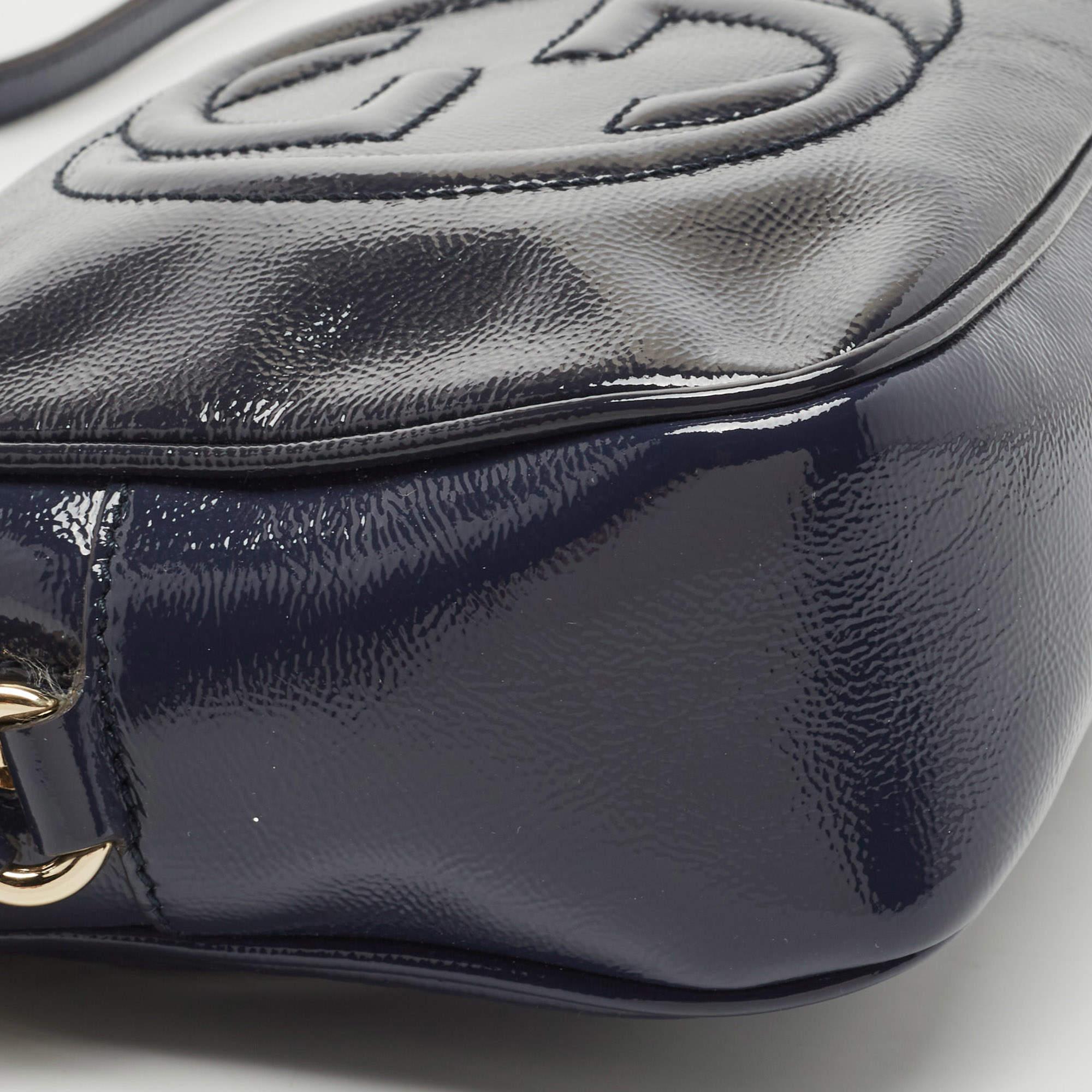 Gucci Navy Blue Patent Leather Small Soho Disco Crossbody Bag 7