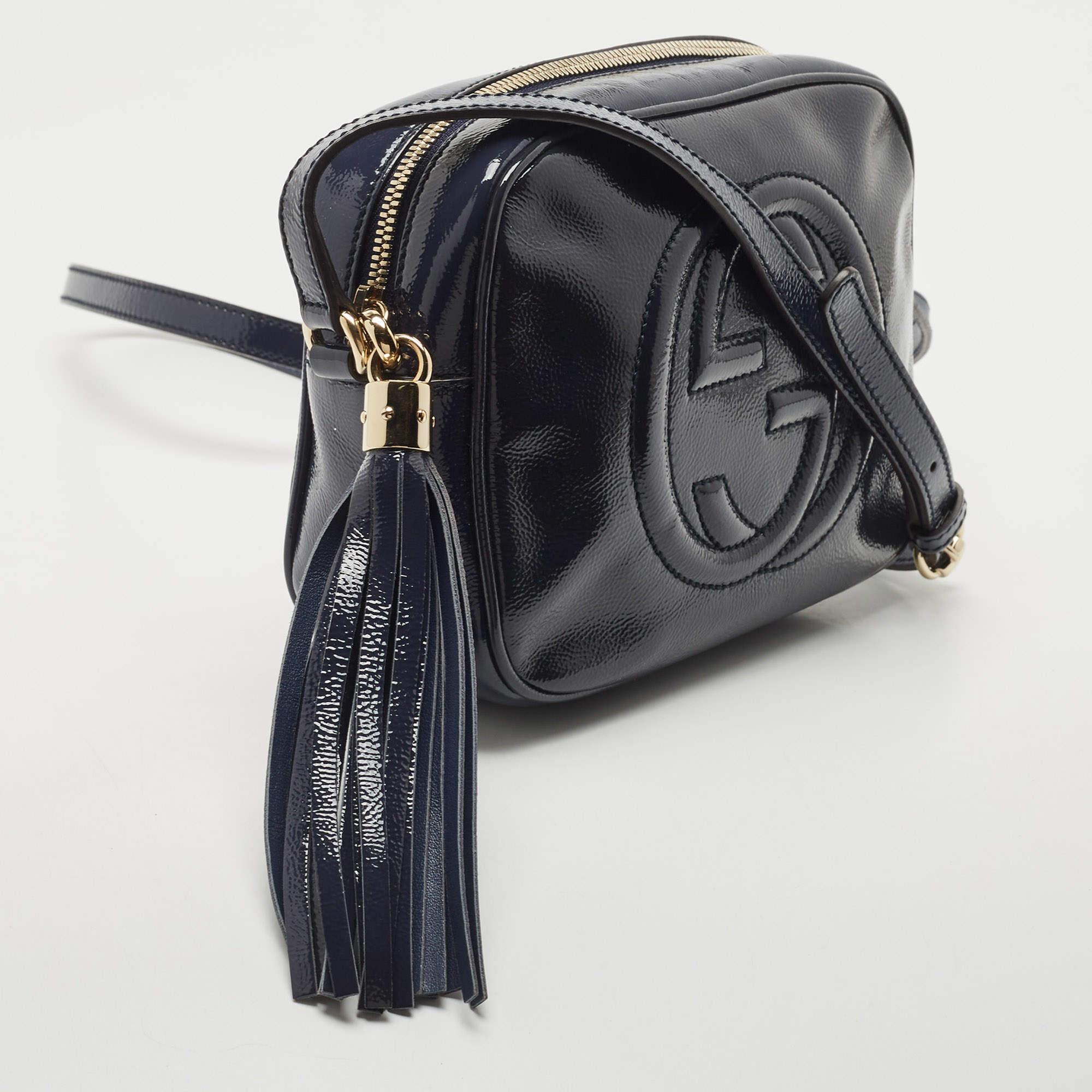 Women's Gucci Navy Blue Patent Leather Small Soho Disco Crossbody Bag