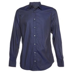 Used Gucci Navy Blue Patterned Cotton Buttoned Up Shirt S