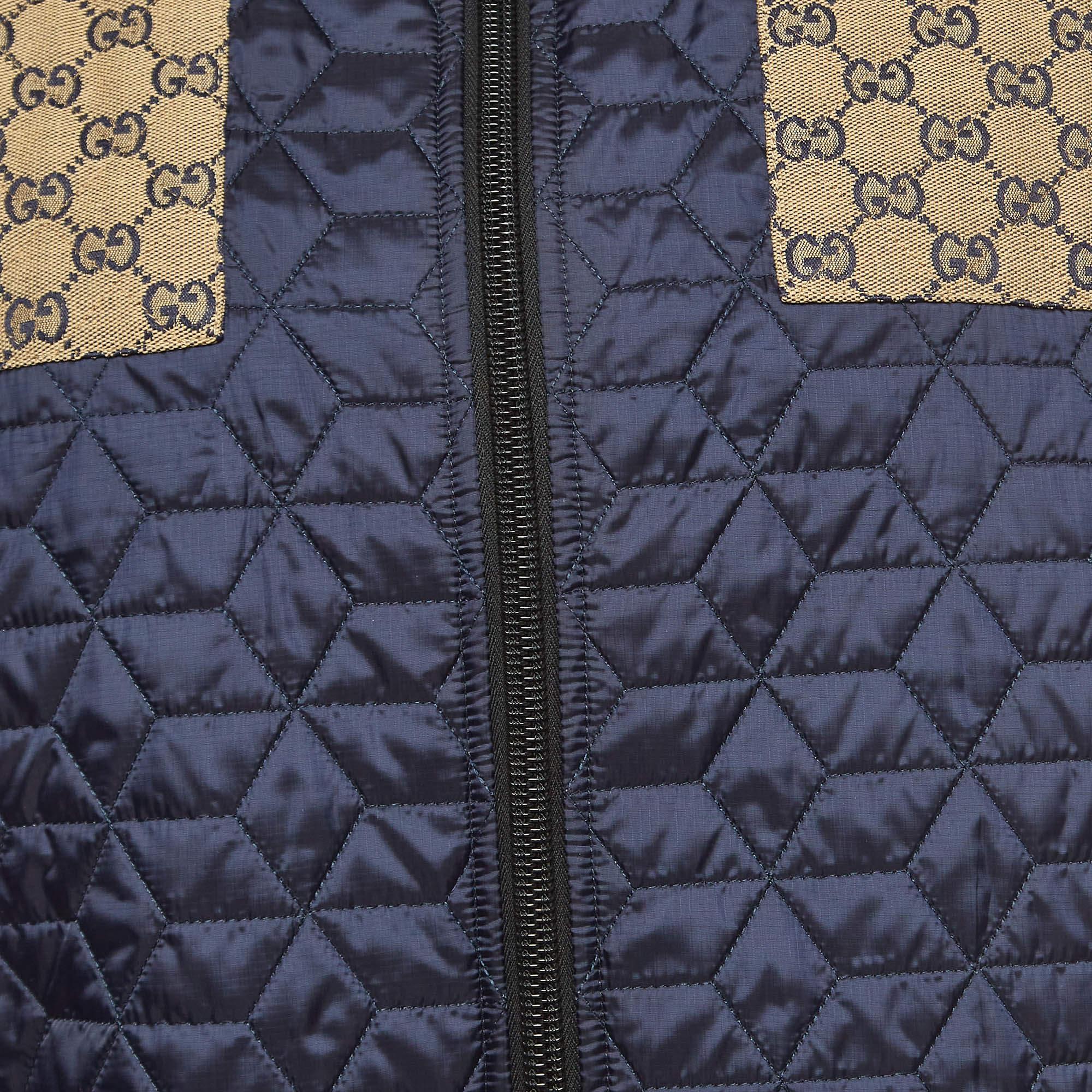 Black Gucci Navy Blue Quilted Synthetic & Canvas Jacket XL