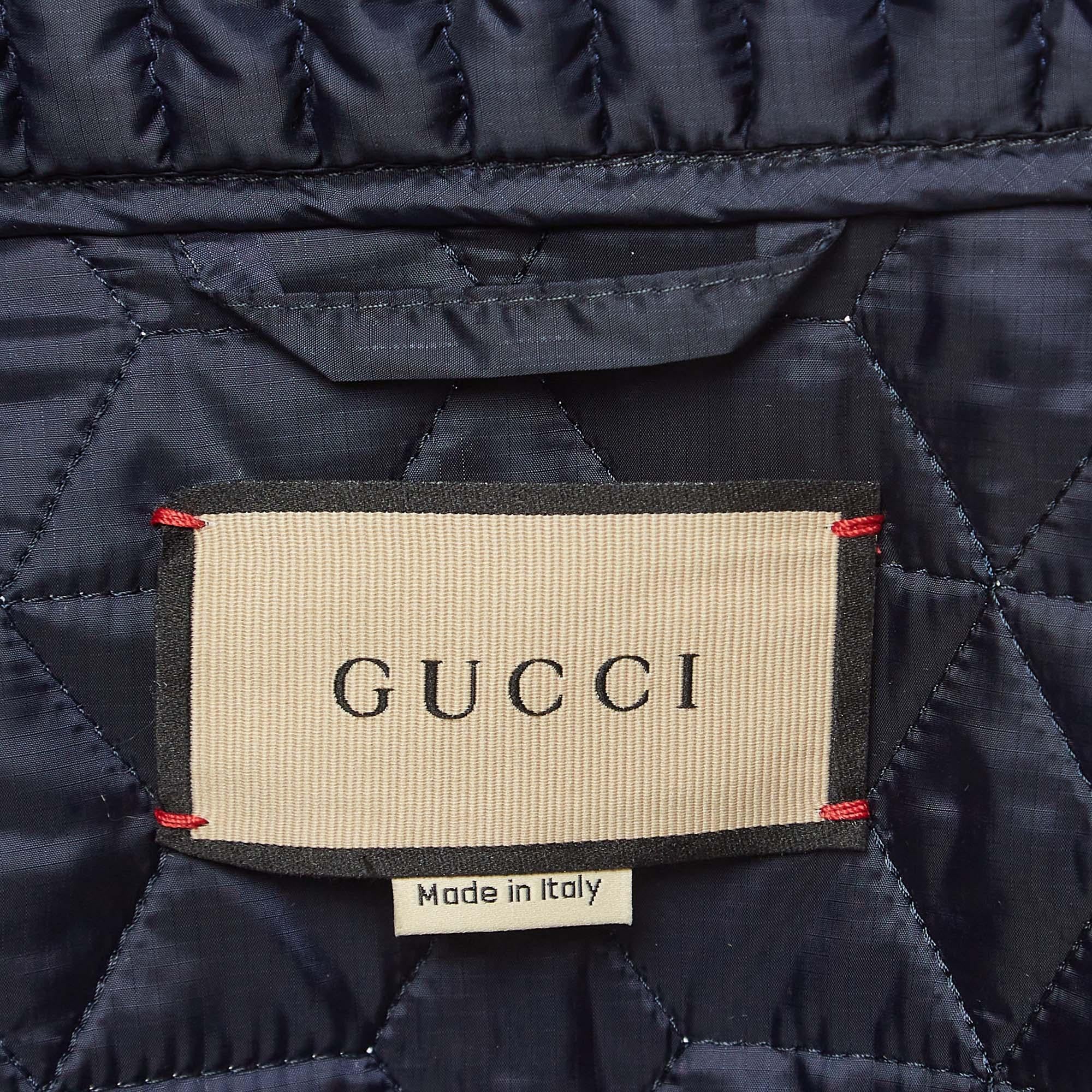 Gucci Navy Blue Quilted Synthetic & Canvas Jacket XL In Excellent Condition In Dubai, Al Qouz 2
