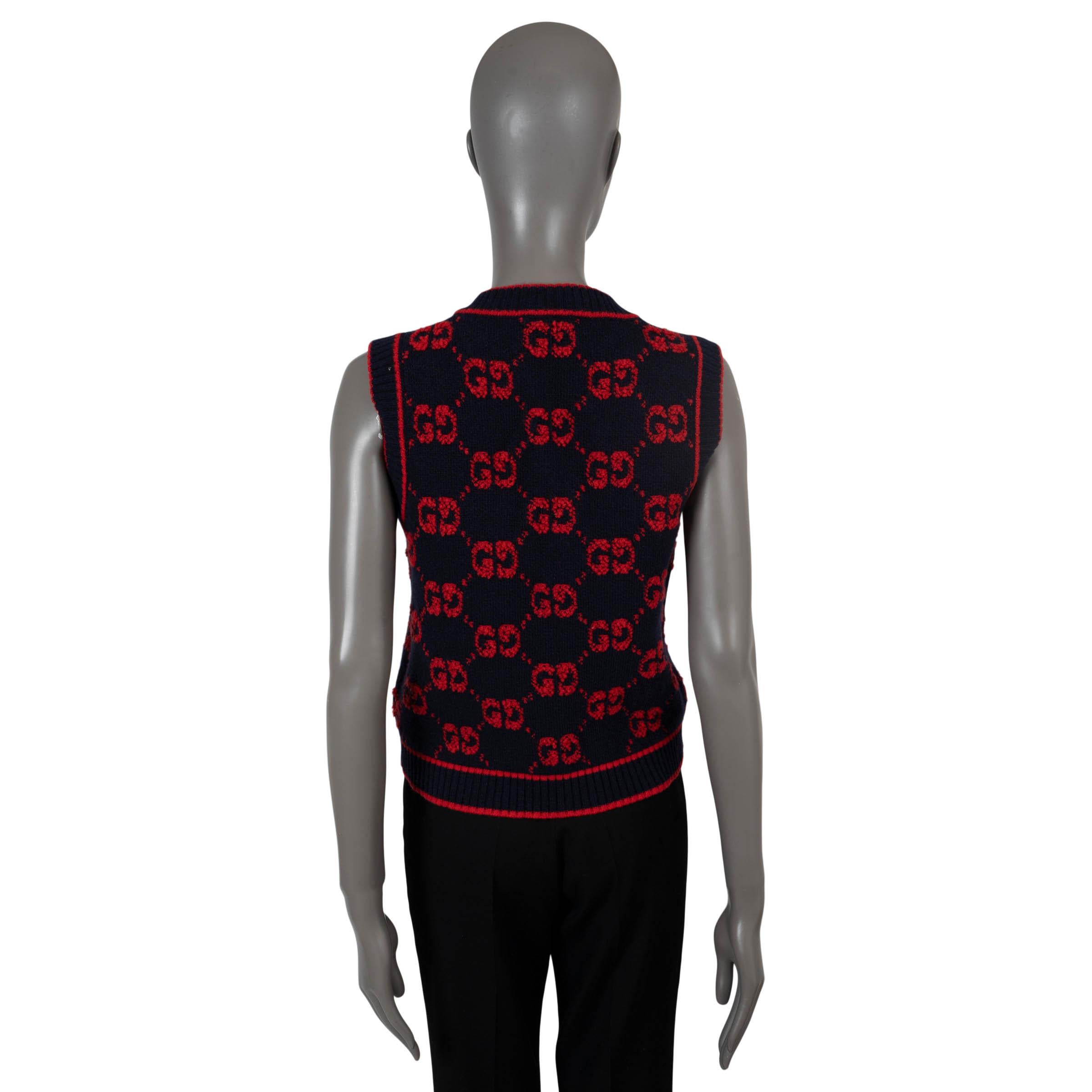 Black GUCCI navy blue & red 2022 GG BOUCLE JACQUARD Sweater Vest S