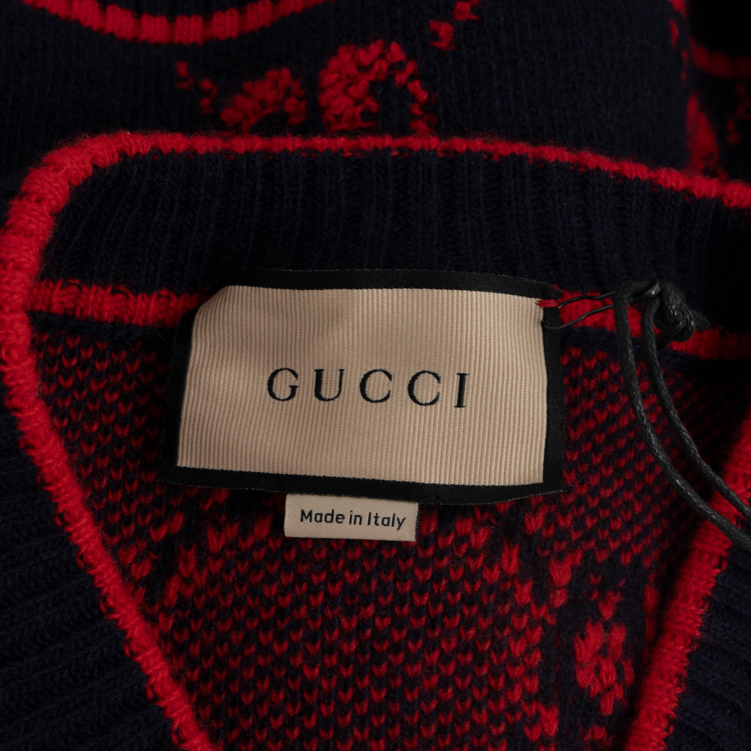 GUCCI navy blue & red 2022 GG BOUCLE JACQUARD Sweater Vest S 1