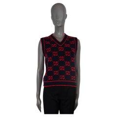 GUCCI navy blue & red 2022 GG BOUCLE JACQUARD Sweater Vest S