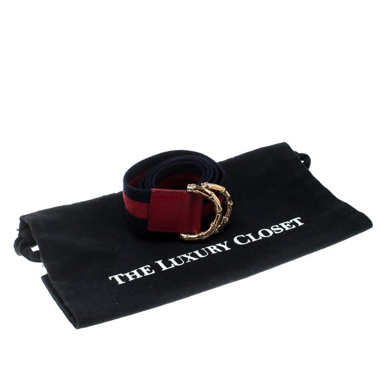 Gucci Navy Blue/Red Fabric Bamboo Web Belt 90 CM For Sale at 1stDibs ...