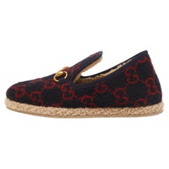 Gucci Marineblaue/rote GG Horsebit Fria Espadrille-Flats aus Filz Größe 37,5