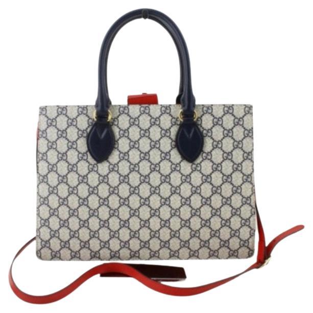 Gucci Navy Blue/Red GG Supreme Canvas Top Handle Shoulder Bag For Sale
