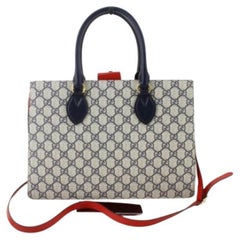 Gucci Navy Blue/Red GG Supreme Canvas Top Handle Shoulder Bag