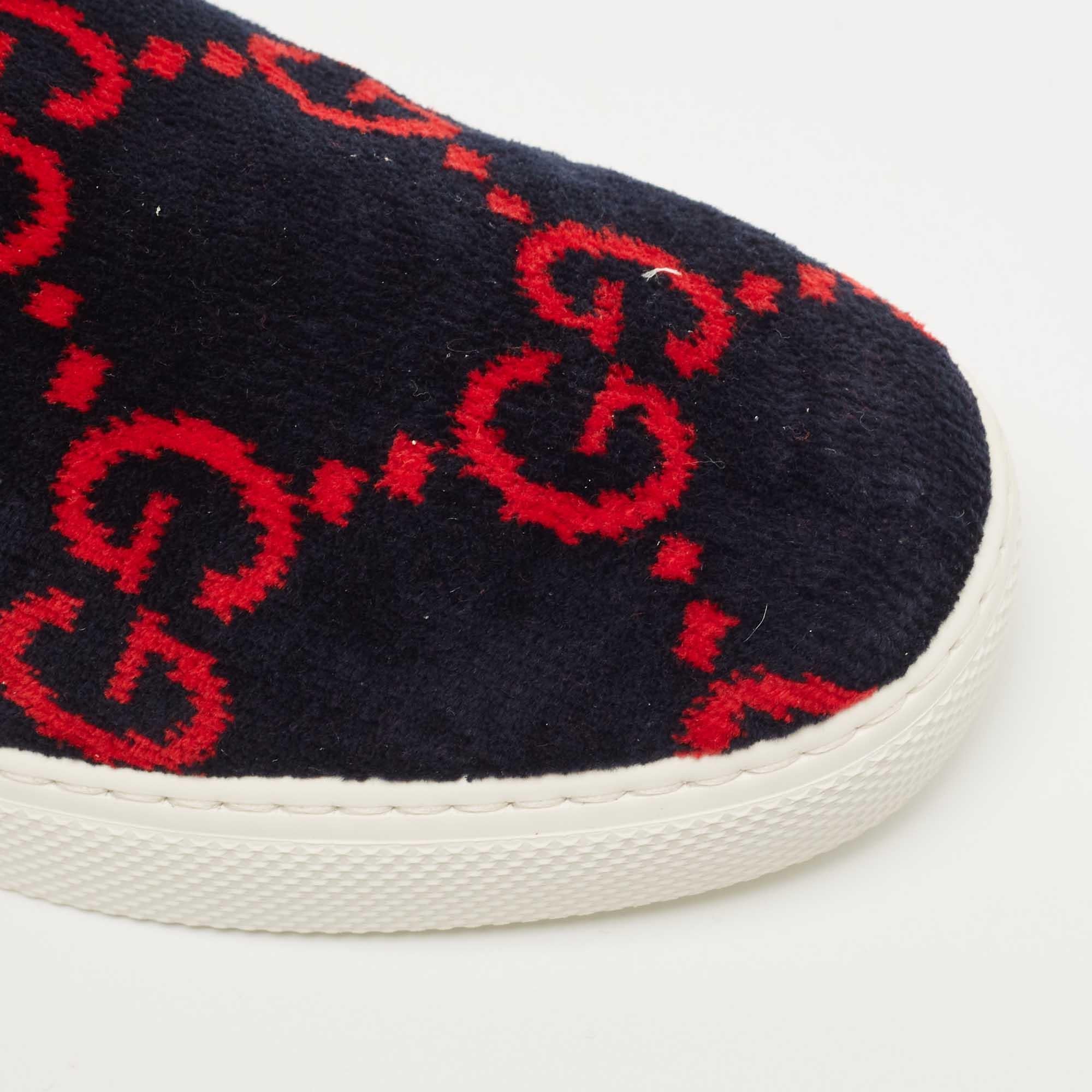Gucci Navy Blue/Red GG Terry Fabric Slip On Sneakers Size 39.5 2