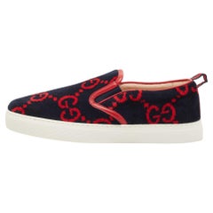 Gucci Marineblaue/rote GG Terry-Stoff-Sneakers mit Slip-On in Marineblau/Rot, Größe 39,5