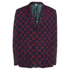 Gucci Navy Blue/Red Jacquard Knit Blazer 3XL