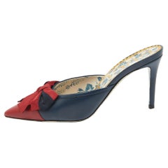 Gucci  Navy Blue/Red Leather Pointed Toe Mules Size 38.5