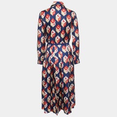 Gucci Navy Blue/Red Logo Motif Print Silk Shirt Skirt Set S