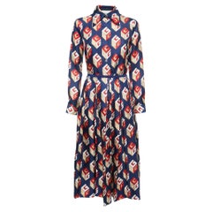 Gucci Navy Blue/Red Logo Motif Print Silk Shirt Skirt Set S