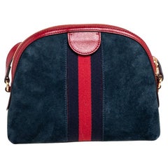 Gucci Navy Blue/Red Suede and Leather Small Ophidia Shoulder Bag