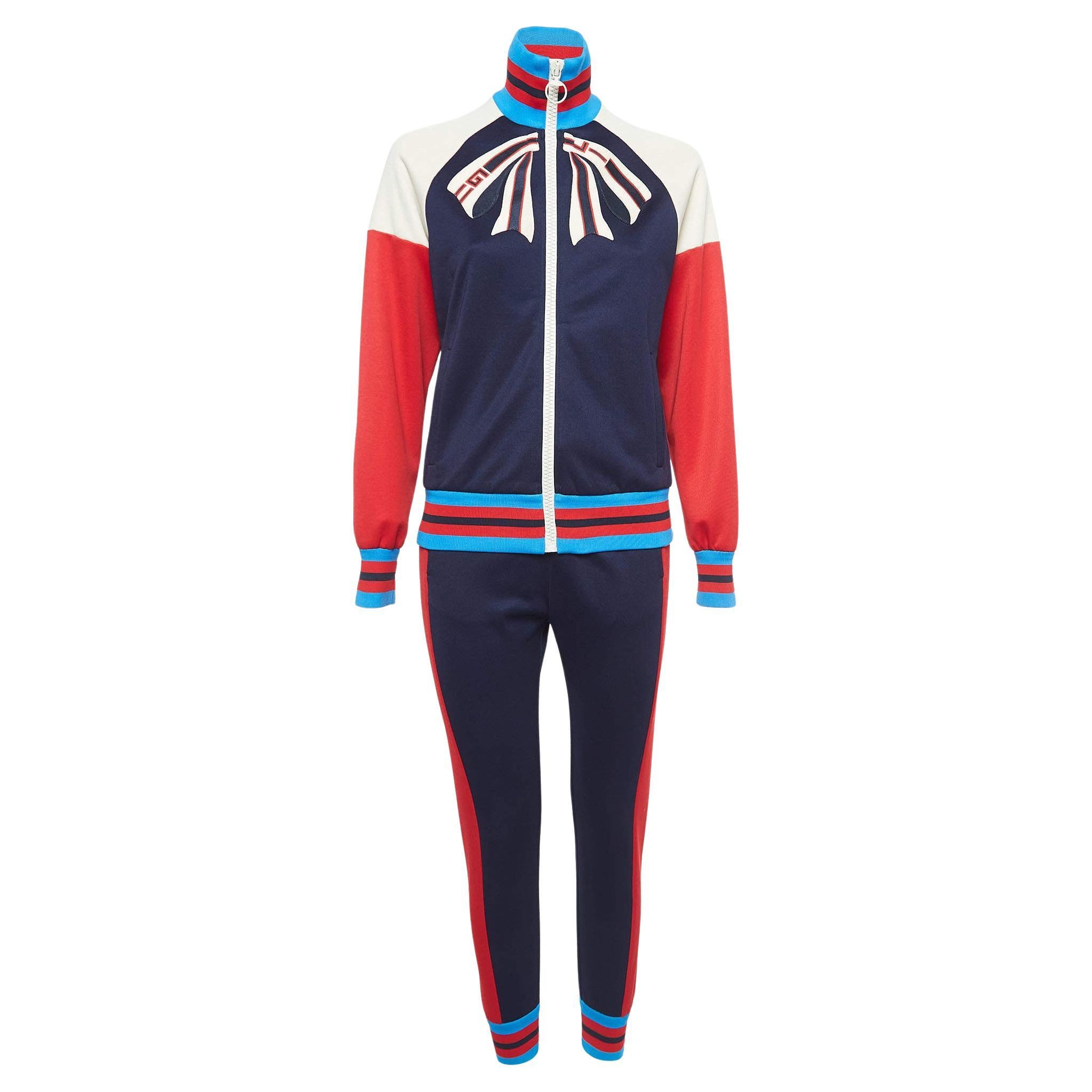 Gucci Navy Blue/Red Technical Jersey Tracksuit Set XS For Sale