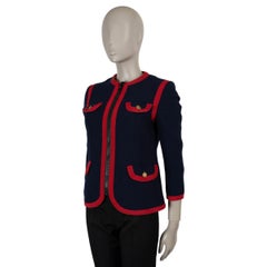 GUCCI navy blue red wool 2019 GROSGRAIN TRIM TWEED Jacket 40 S