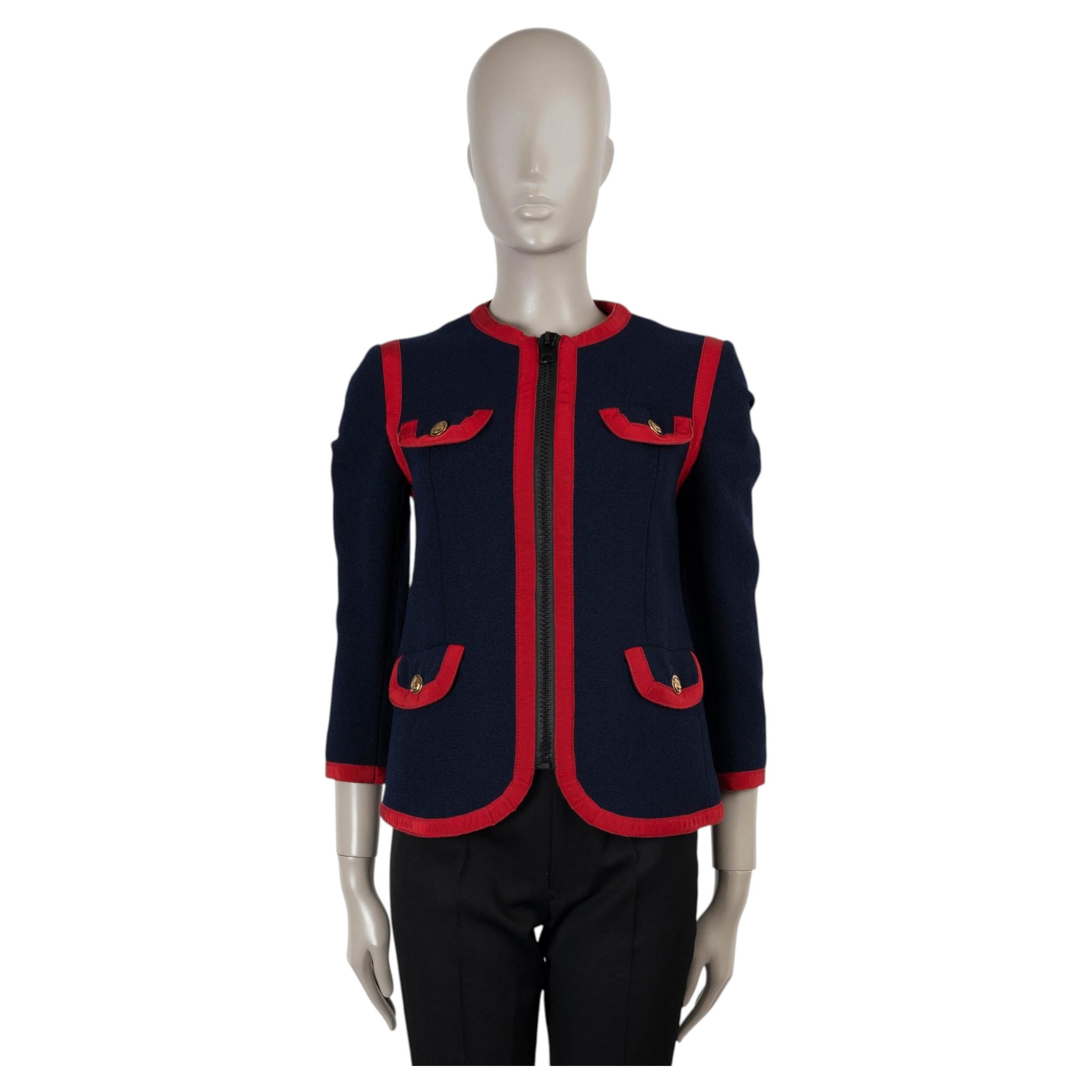 GUCCI navy blue red wool 2019 GROSGRAIN TRIM TWEED Jacket 40 S