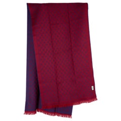 GUCCI navy blue & red wool GG JACQUARD Muffler Scarf