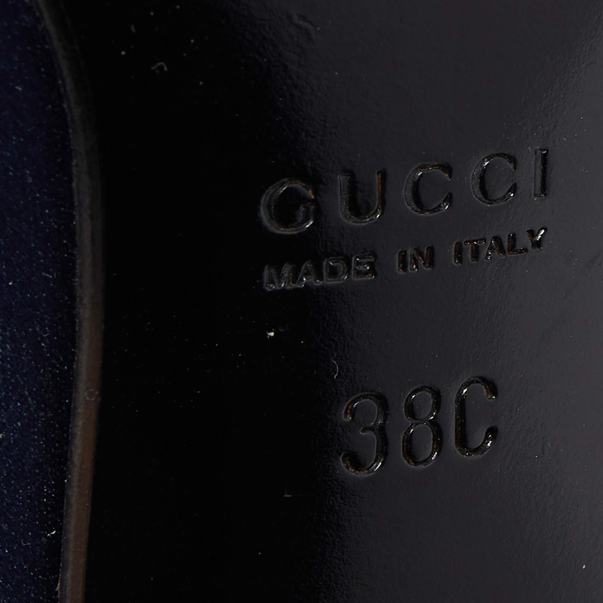 Gucci Navy Blue Satin Ankle Tie Pumps Size 38 For Sale 2