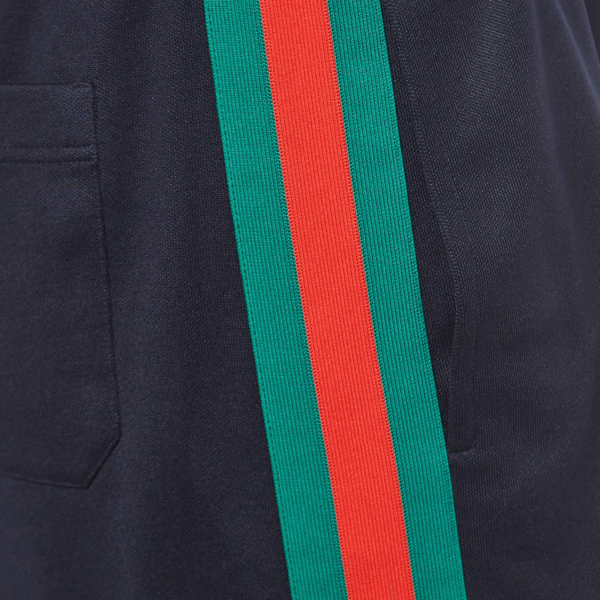 Black Gucci Navy Blue Side Stripe Technical Jersey Shorts S