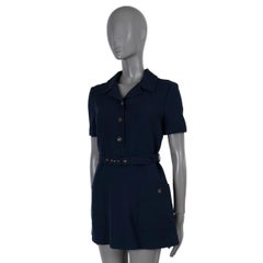 GUCCI navy blue silk & wool 2021 BELTED MINI SHIRT Dress 40 S