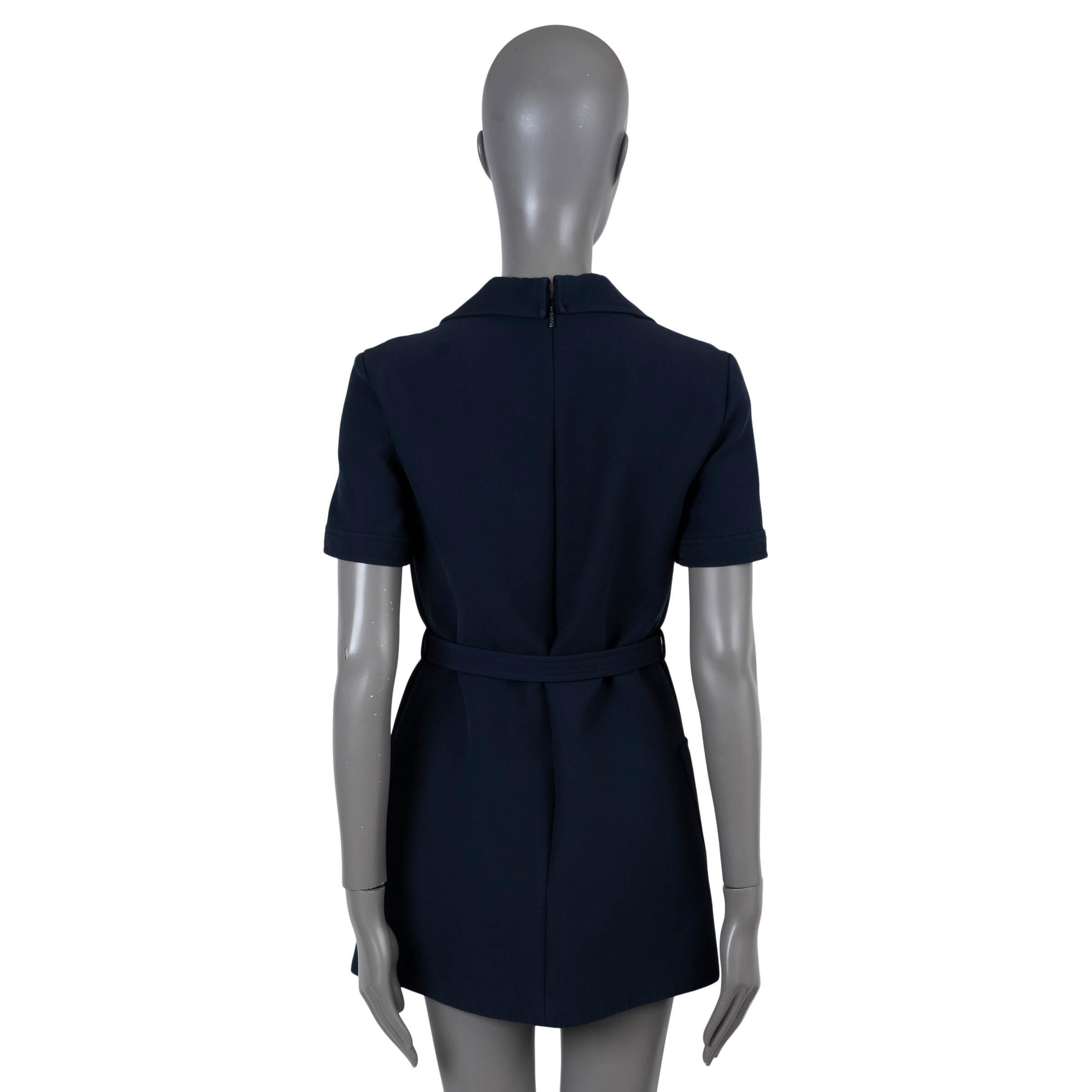 Black GUCCI navy blue silk & wool 2021 BELTED MINI SHIRT Dress 40 S For Sale