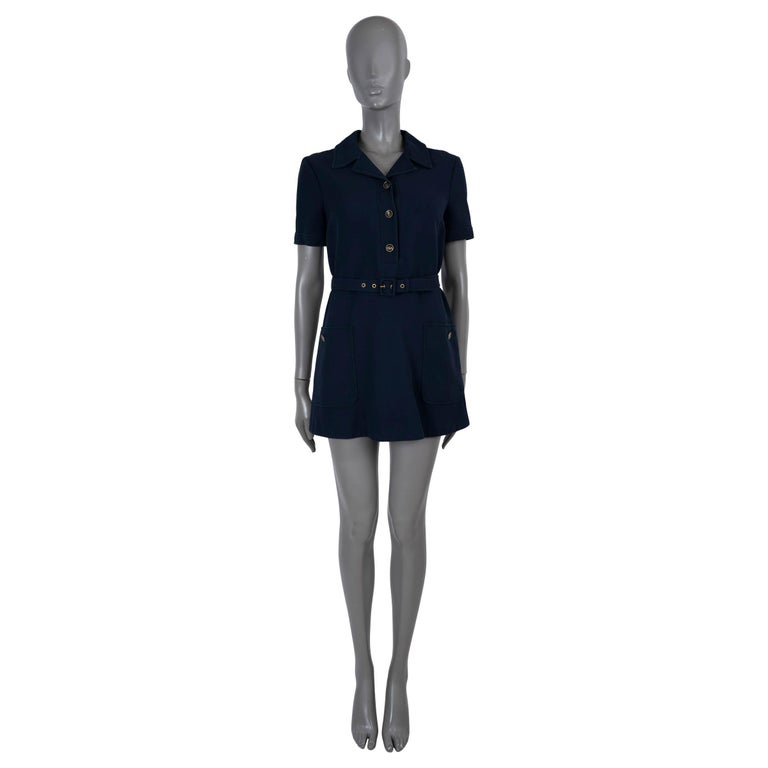 GUCCI navy blue silk and wool 2021 BELTED MINI SHIRT Dress 40 S For Sale at  1stDibs