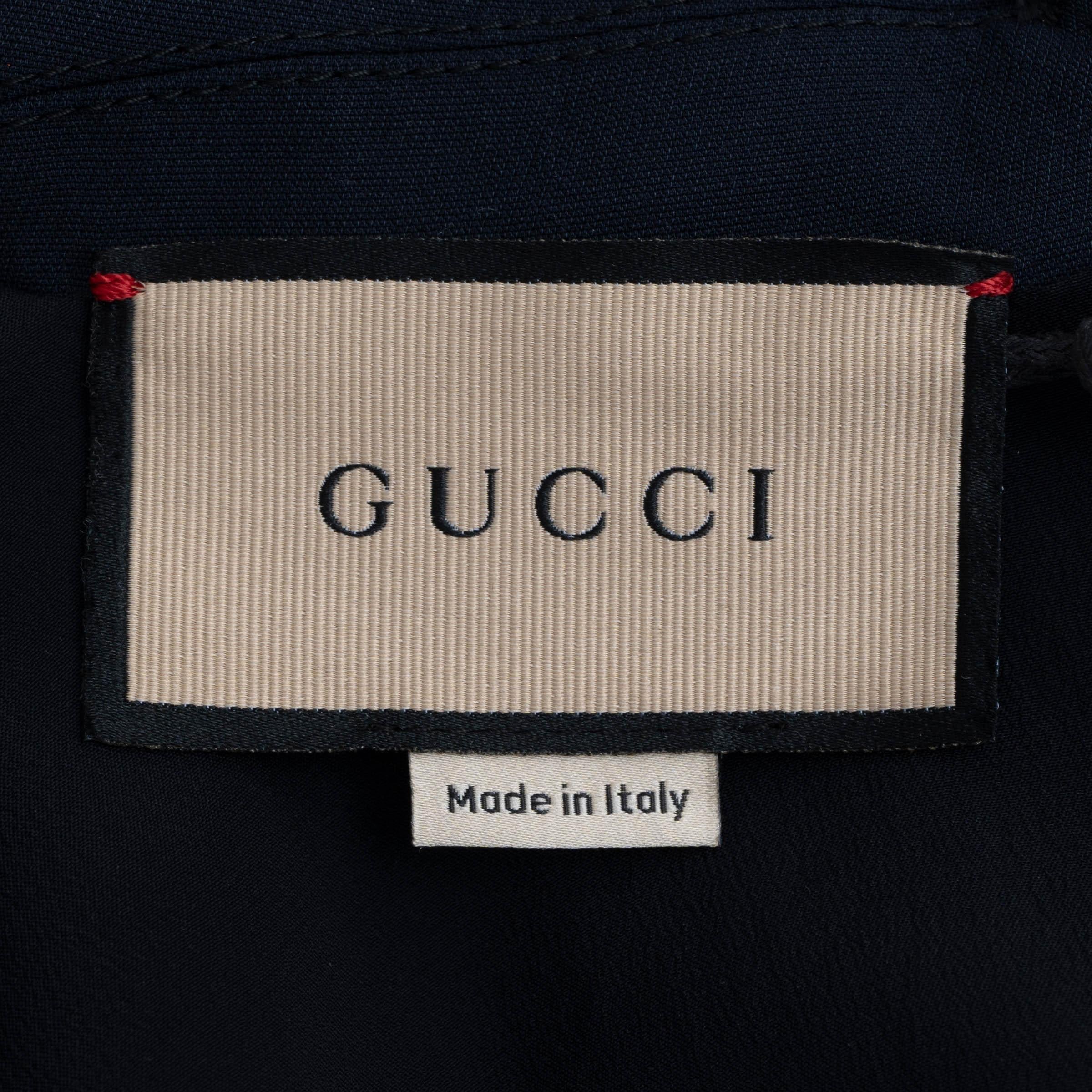 GUCCI navy blue silk & wool 2021 BELTED MINI SHIRT Dress 40 S For Sale 1