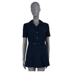 GUCCI navy blue silk & wool 2021 BELTED MINI SHIRT Dress 40 S
