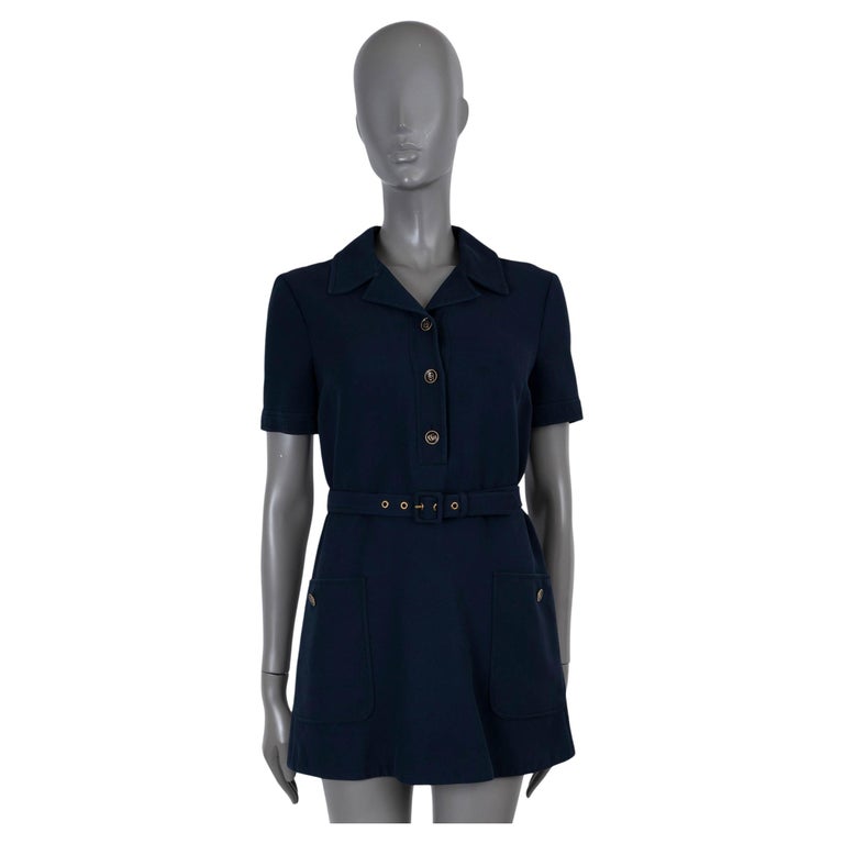 Gucci bleu marine soie et laine 2021 BELTED MINI SHIRT Robe 40 S