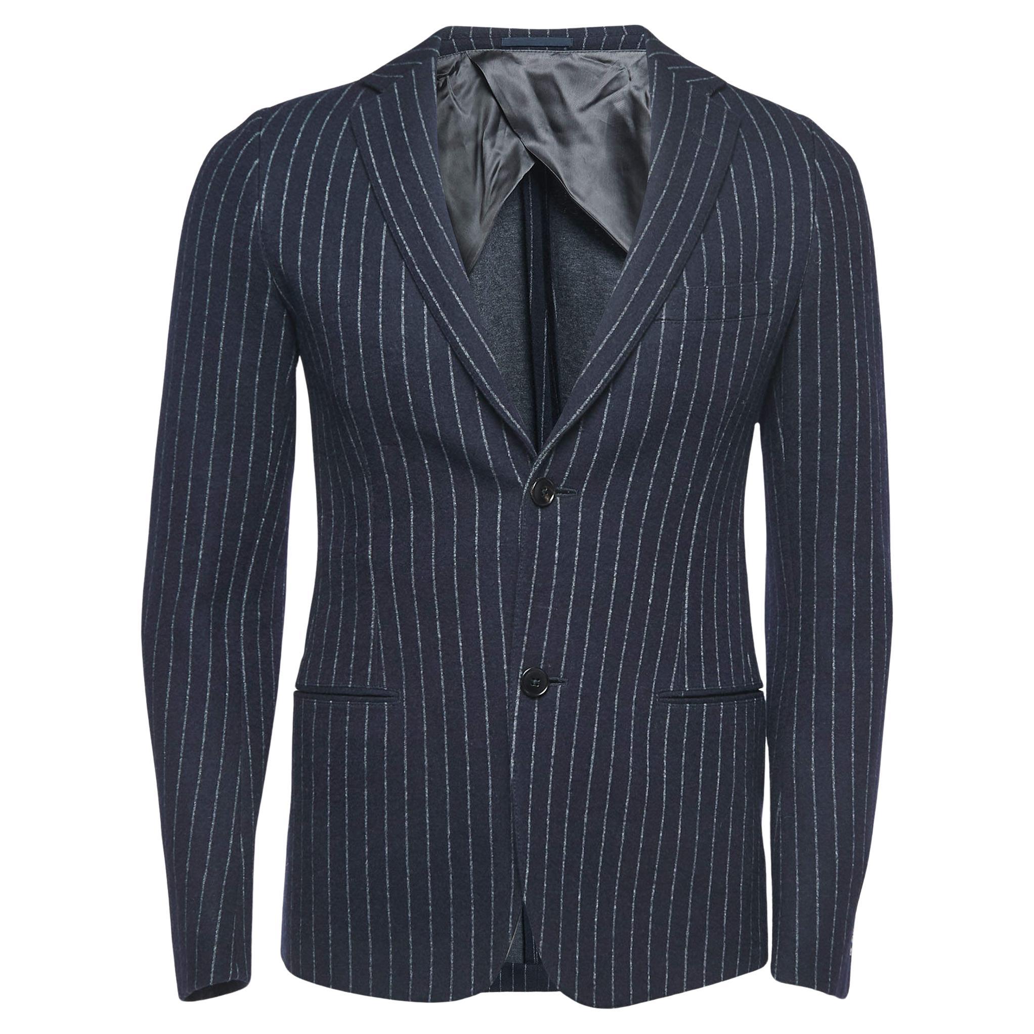 Gucci Navy Blue Striped Wool Blend Single Breasted Blazer S For Sale