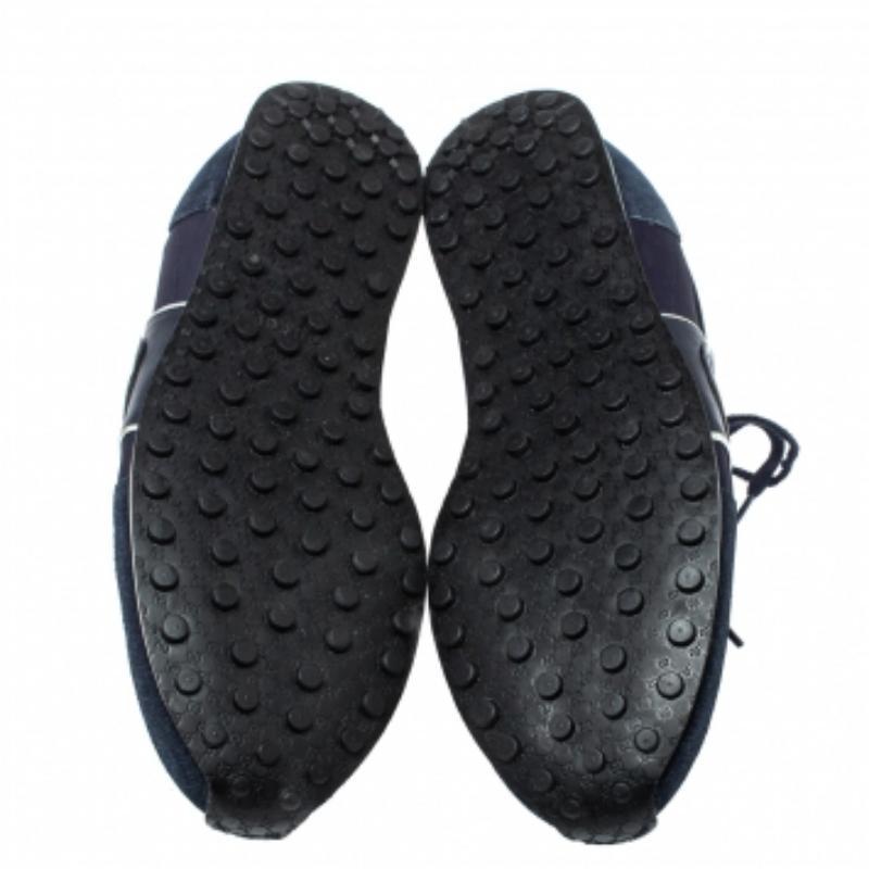 Black Gucci Navy Blue Suede and Fabric Interlocking G Lace Up Sneakers Size 42 For Sale
