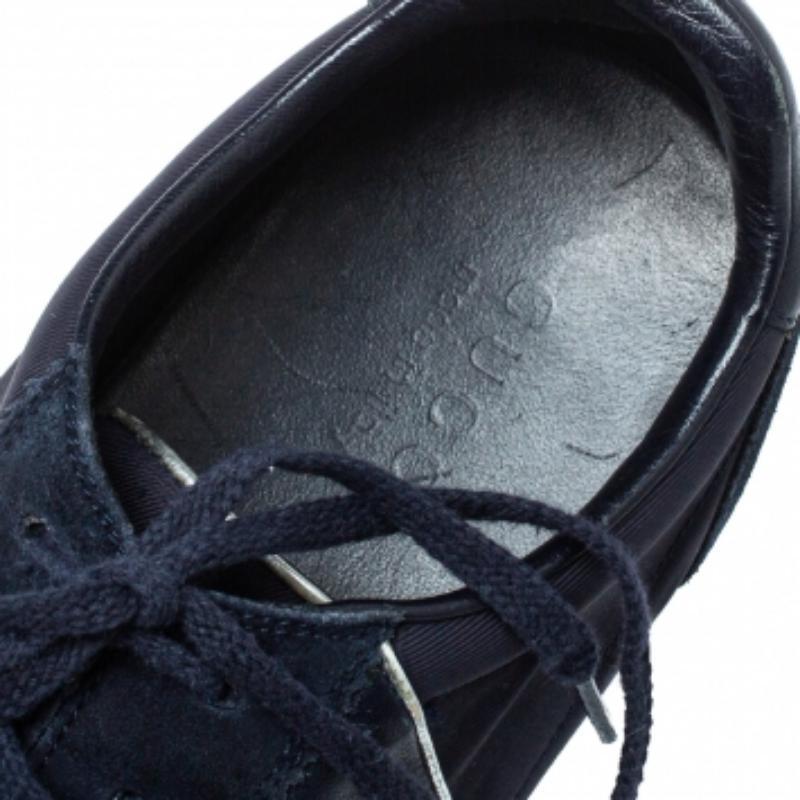 Men's Gucci Navy Blue Suede and Fabric Interlocking G Lace Up Sneakers Size 42 For Sale